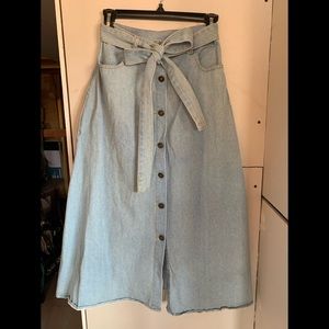 High Waisted A-Line Button Front Denim Skirt